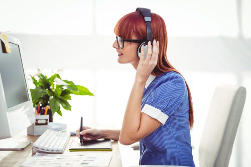 healthcare professional doing remote medical transcription