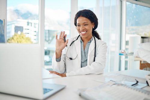 doctor talking to her healthcare virtual assistant